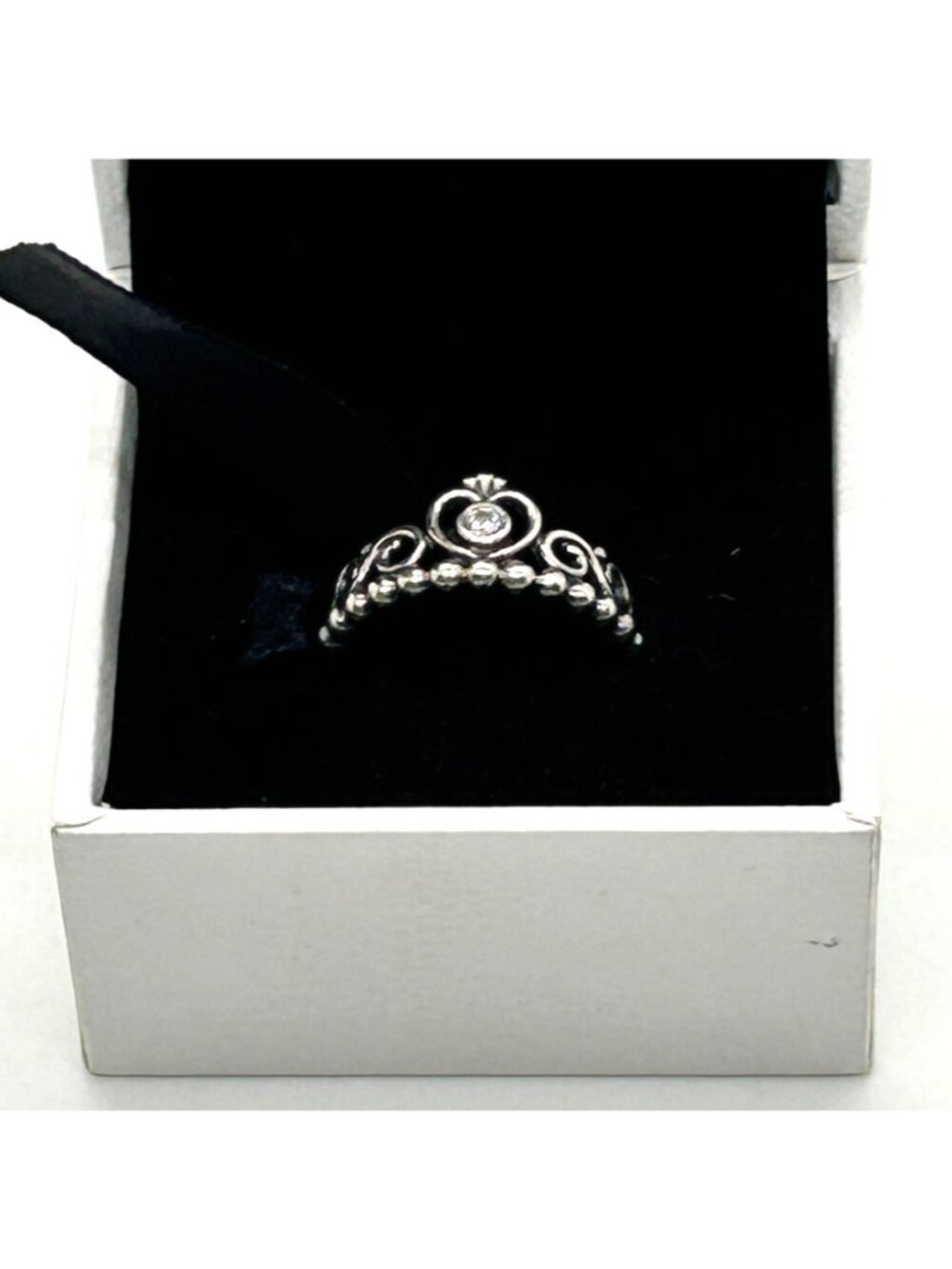 Pandora Sterling Silver My Princess Tiara Crown Heart Ring With Clear CZ Size 6 - Picture 2 of 14